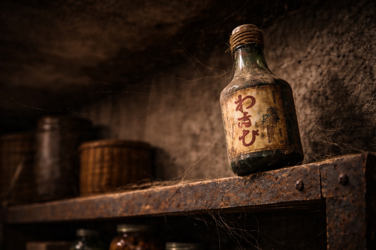 An old wasabi bottle in the dusty basement
