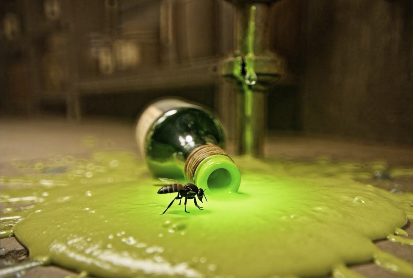 Wasabi mixing with dripping drain water
